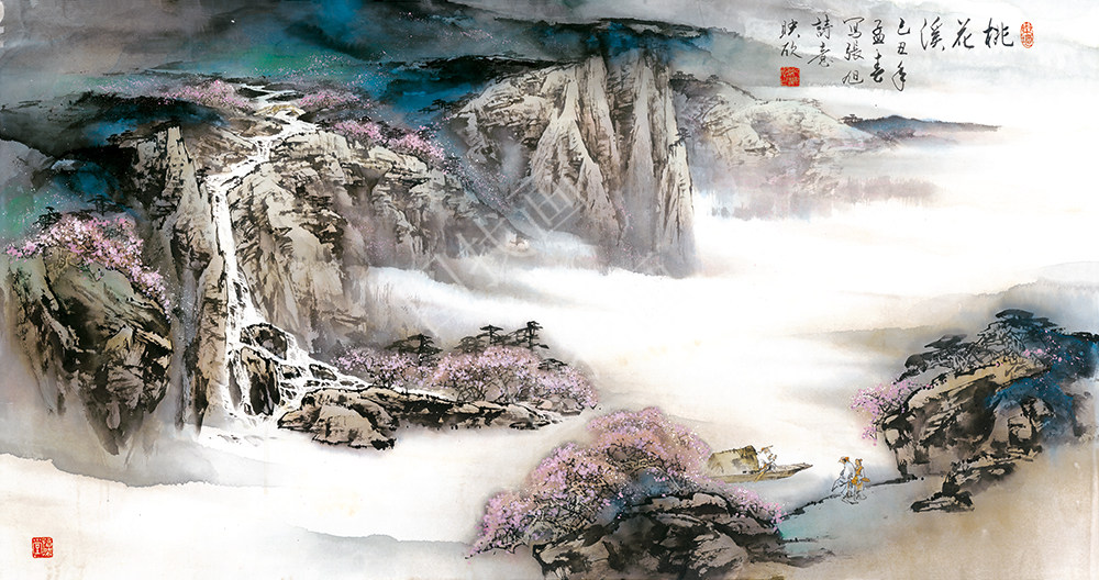近现代 纪映欣 桃花溪 90x170cm